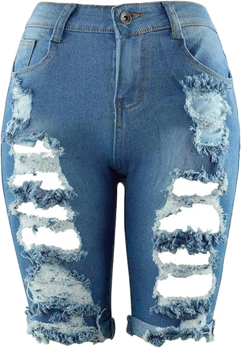 Andongnywell Women High Rise Ripped Frayed Raw Hem Denim Shorts Juniors Stretchy Casual Short Jeans Distressed Jean Shorts