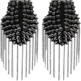 AUEAR, 1 Pair Rivet Shoulder Epaulets Tassel Chain Fashion Metal Epaulettes Badge for Men and Women