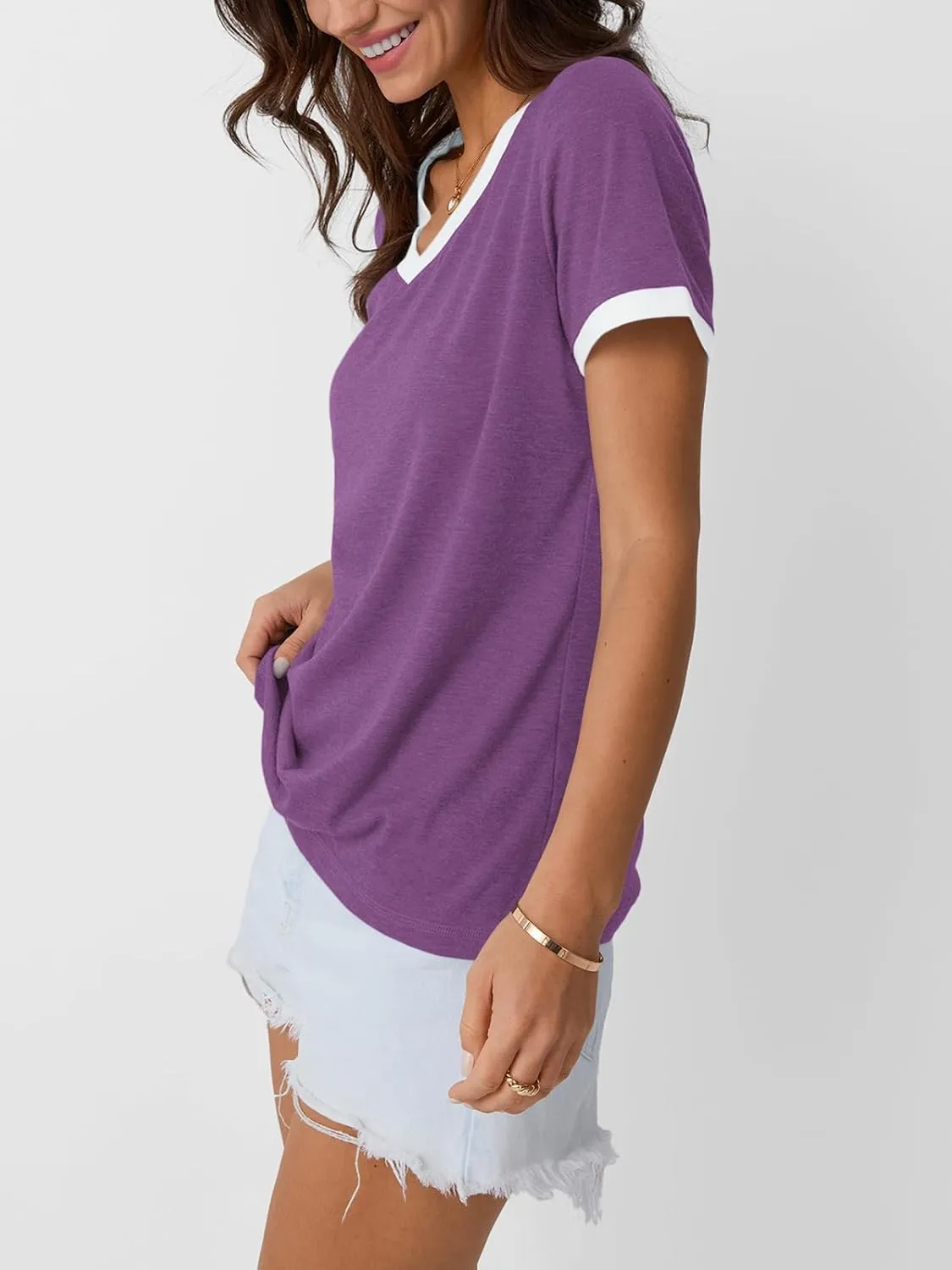 AUTOMET Womens Short Sleeve T-Shirts Summer Tops Casual Soft Tunic V Neck Basic Workout Clothes Spring Fashion Outfits 2025