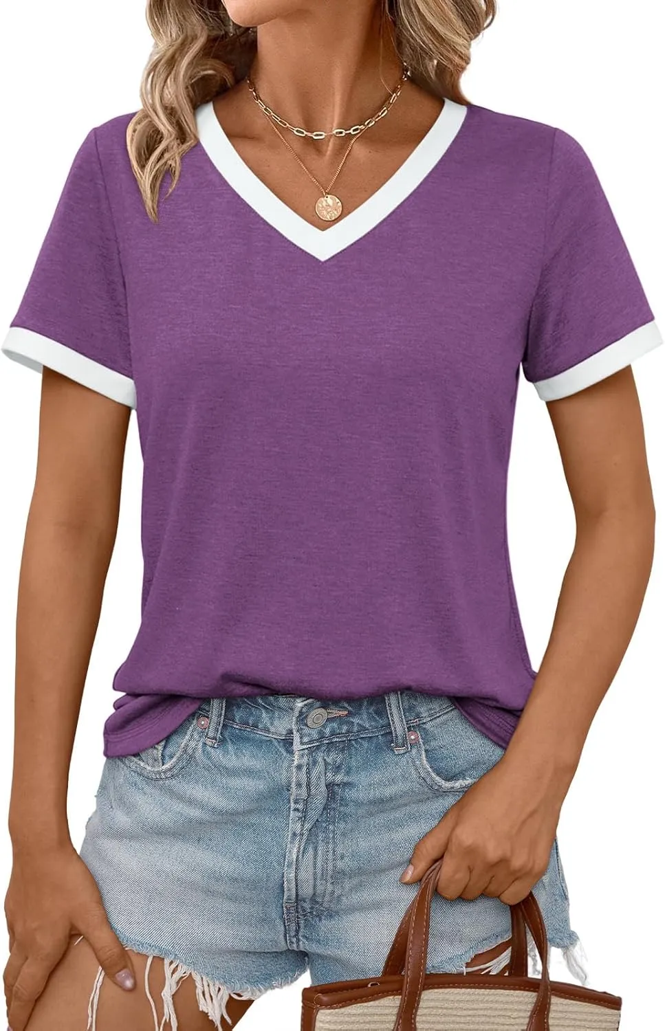 AUTOMET Womens Short Sleeve T-Shirts Summer Tops Casual Soft Tunic V Neck Basic Workout Clothes Spring Fashion Outfits 2025