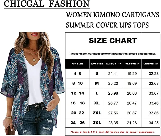 Black Green Tropical Women's Floral Print Puff Sleeve Kimono Cardigan Loose Cover Up Casual Blouse Tops - Chicgal