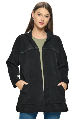 Black Jacket Oversized Hooded Ribbed Handstitches