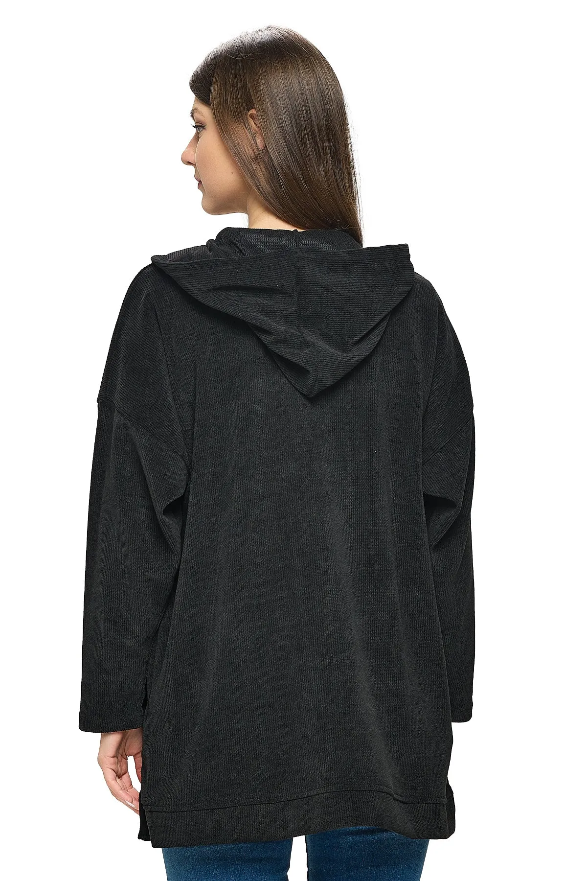 Black Jacket Oversized Hooded Ribbed Handstitches