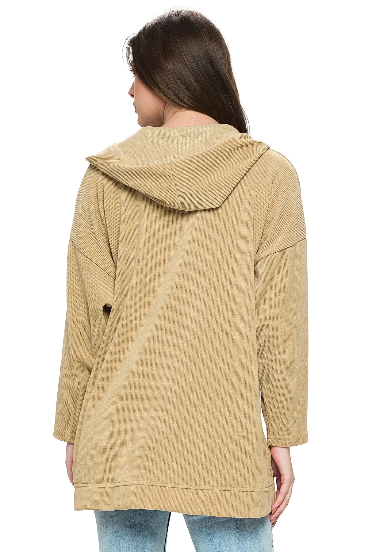 Black Jacket Oversized Hooded Ribbed Handstitches