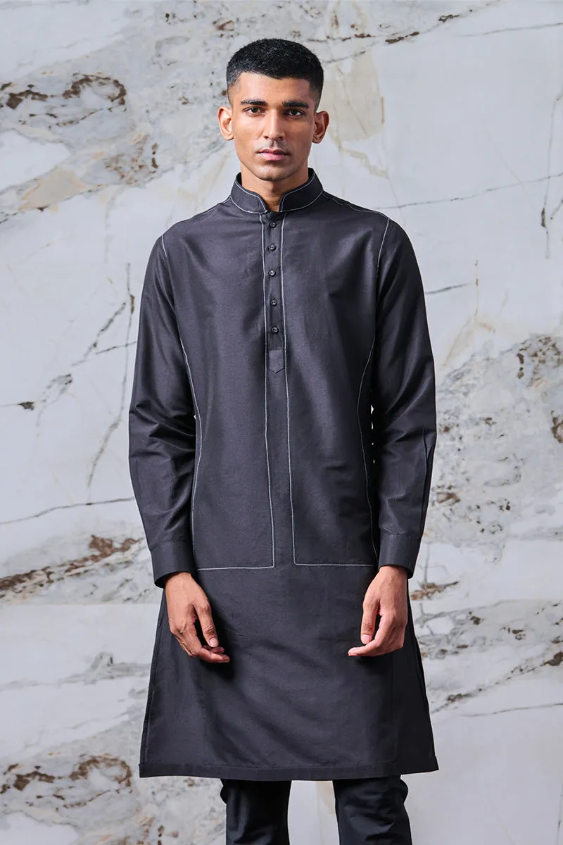 Black Kurta With Shadow Bundi Stitch Detailing