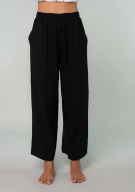 Black Linen Blend Straight Leg Bottoms