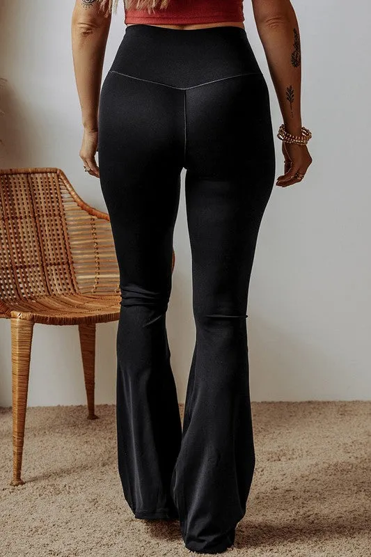 Black V Shape High Waist Flared Leggings Pants **This item has free shipping.**