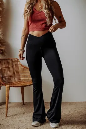 Black V Shape High Waist Flared Leggings Pants **This item has free shipping.**