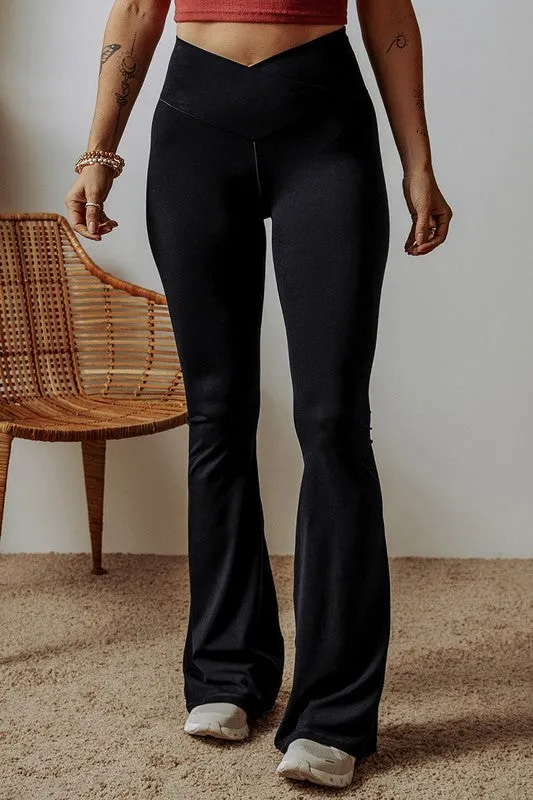 Black V Shape High Waist Flared Leggings Pants **This item has free shipping.**
