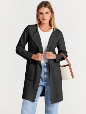 Black Women's Jacket Coat Open Front Knit Long Coatigan Sweater Fall Outerwear - Anrabess