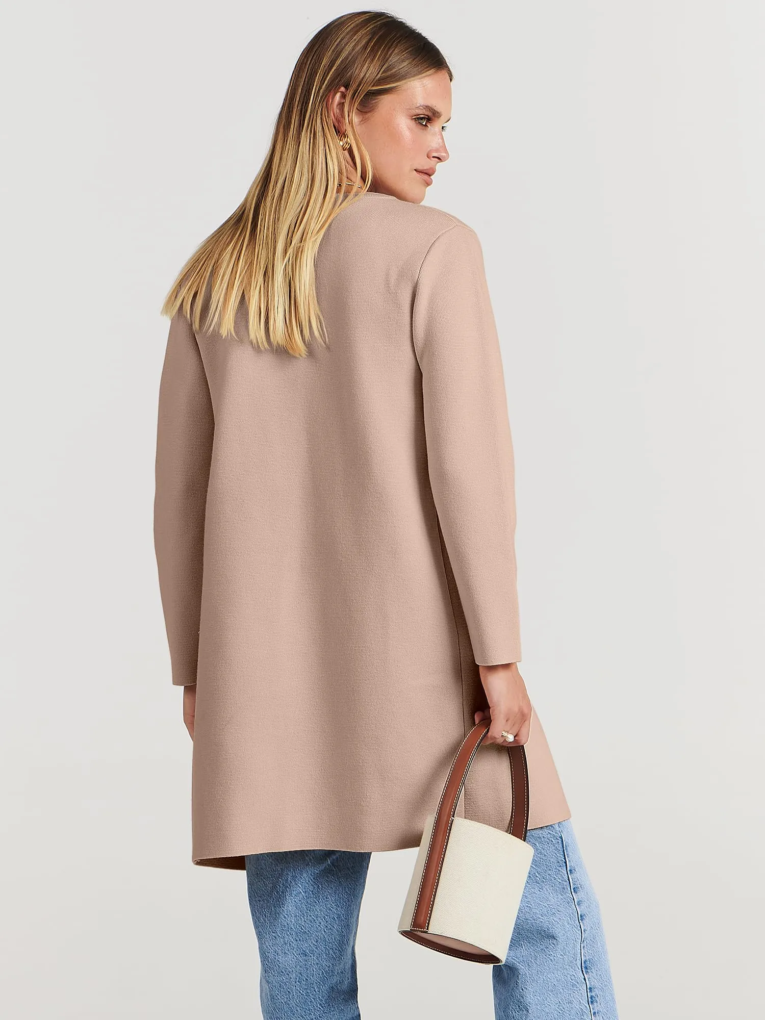 Black Women's Jacket Coat Open Front Knit Long Coatigan Sweater Fall Outerwear - Anrabess