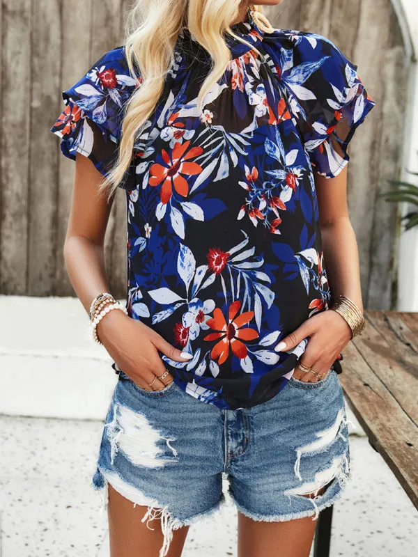 Breena New Fashionable Women's Casual Printed Short-Sleeved Tops