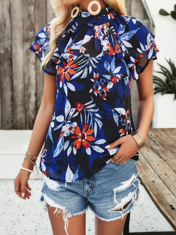 Breena New Fashionable Women's Casual Printed Short-Sleeved Tops