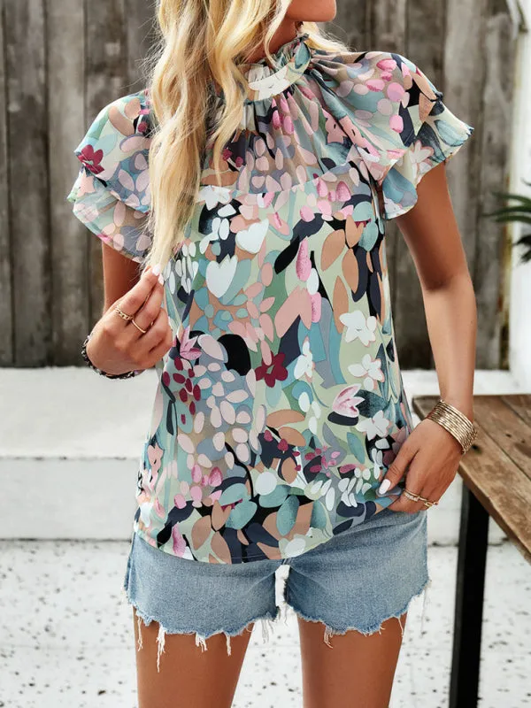 Breena New Fashionable Women's Casual Printed Short-Sleeved Tops