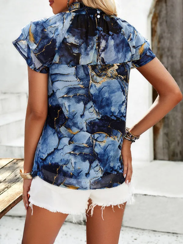 Breena New Fashionable Women's Casual Printed Short-Sleeved Tops
