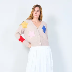 Button-up cardigan with star appliqués and pearl accents wholesale