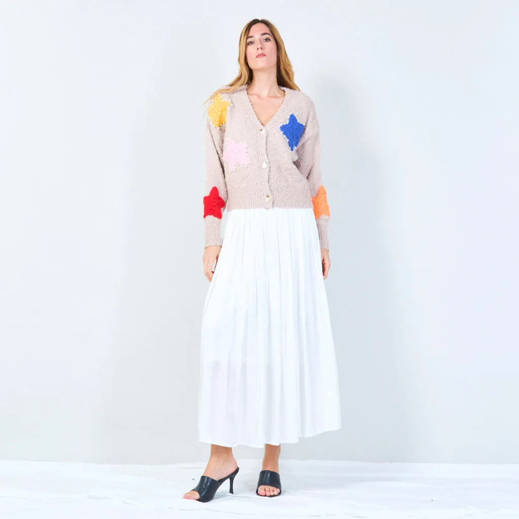 Button-up cardigan with star appliqués and pearl accents wholesale