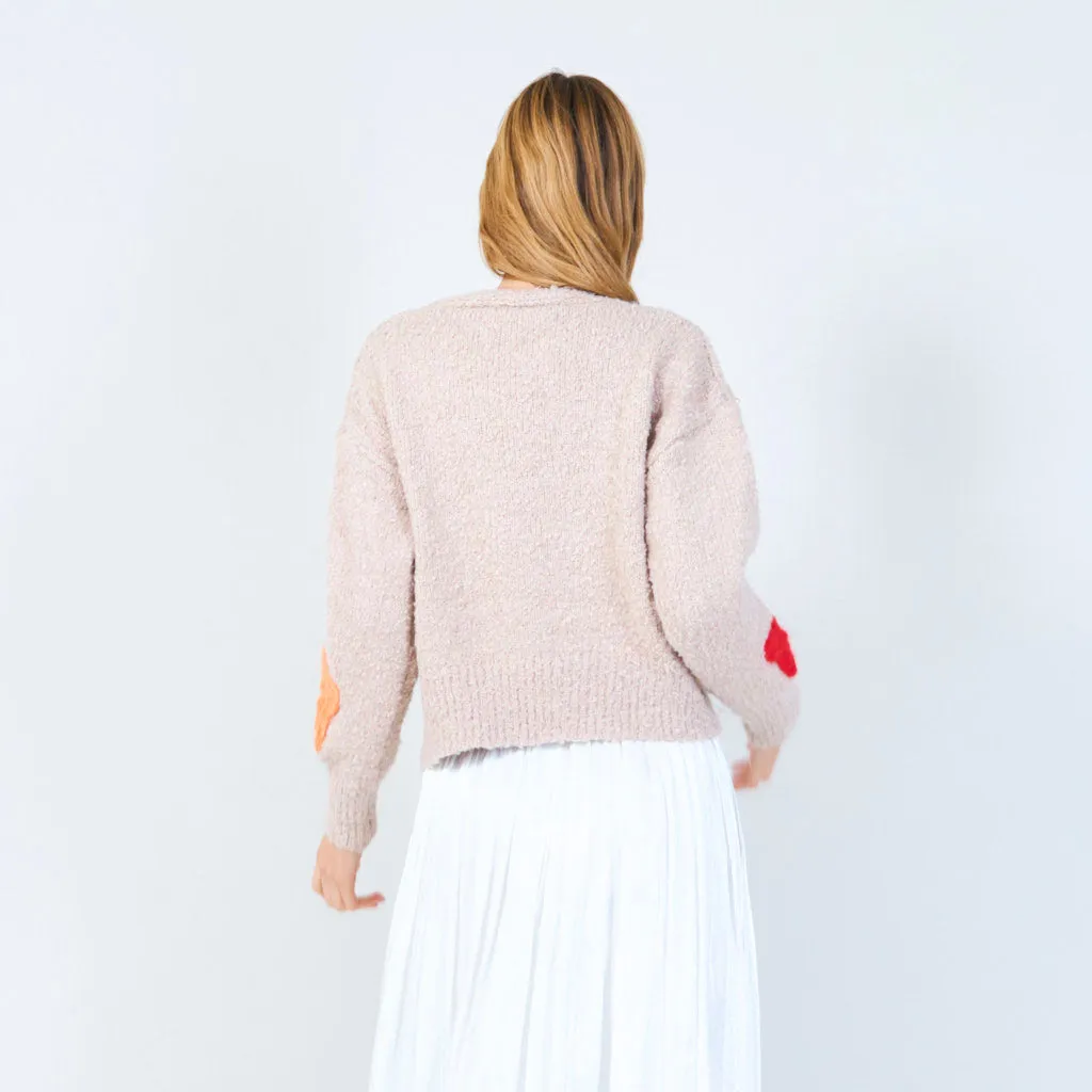 Button-up cardigan with star appliqués and pearl accents wholesale