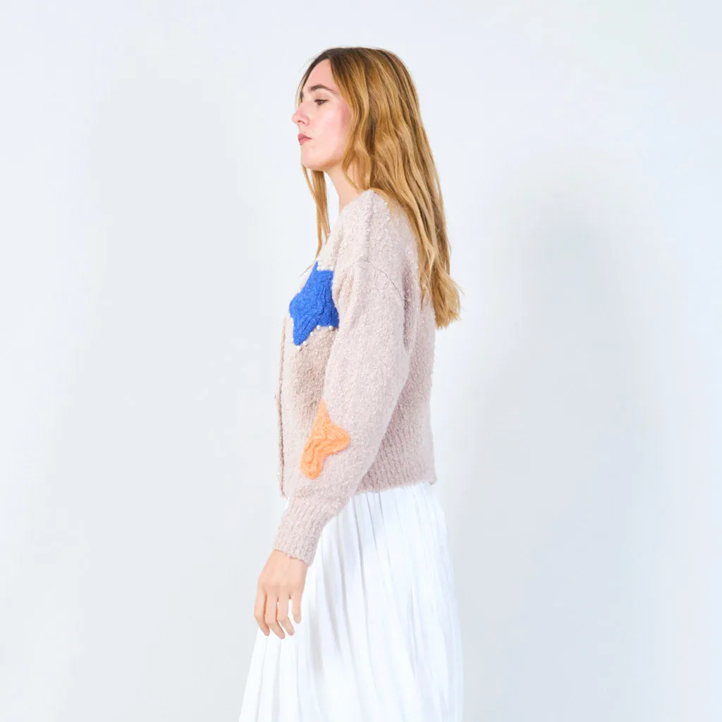 Button-up cardigan with star appliqués and pearl accents wholesale