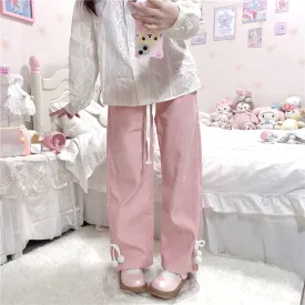 Cherry Casual Comfortable Loose Pink & White Gathered Sweatpant Pants
