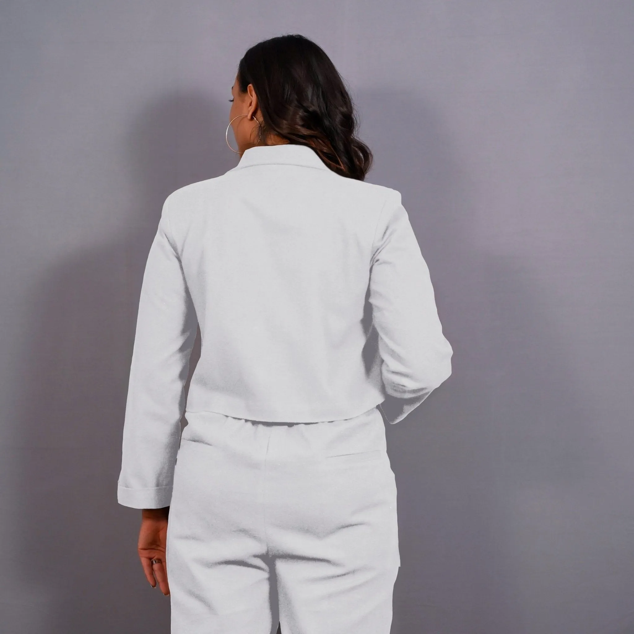 Cloudy Grey Warm Cotton Flannel Single-Breasted Crop Blazer