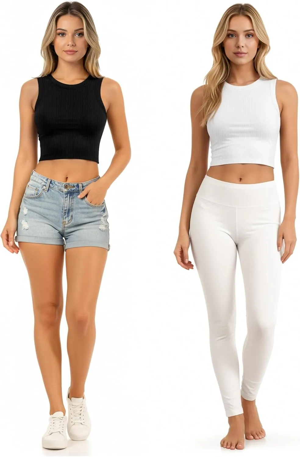 CLOZOZ Womens Tank Tops Round Neck Ribbed Sleeveless Crop Tops for Women High Neck Basic Crop Tank Top
