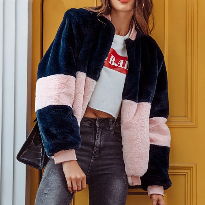 Color Block Fuzzy Jacket