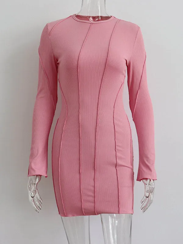 Contrast Color Bodycon High Waisted Round-Neck Mini Dresses