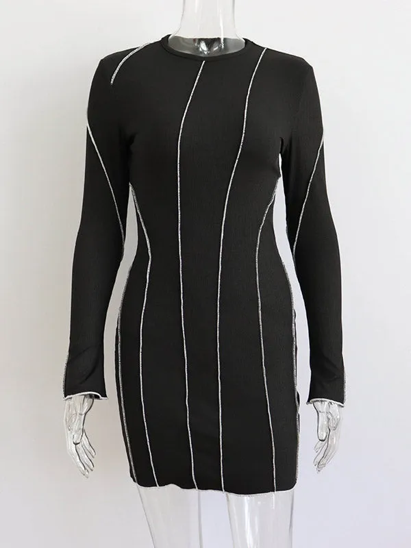 Contrast Color Bodycon High Waisted Round-Neck Mini Dresses