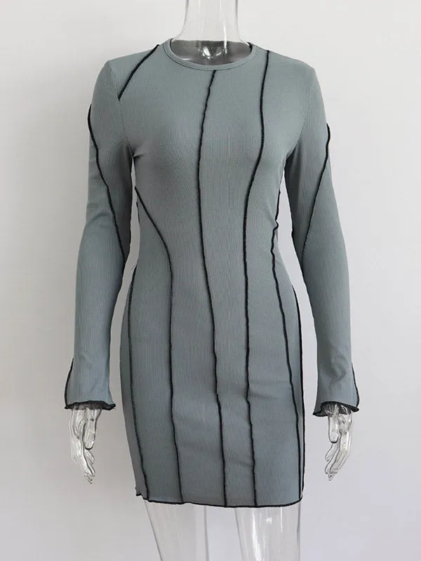 Contrast Color Bodycon High Waisted Round-Neck Mini Dresses