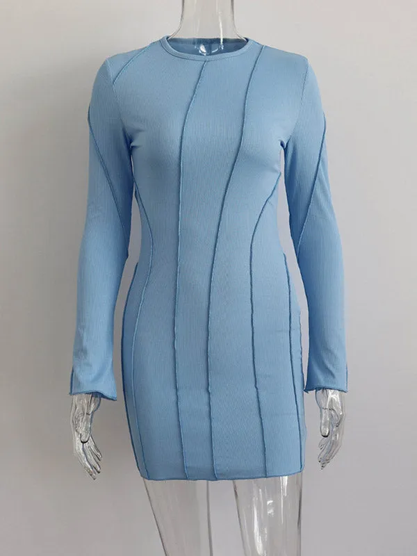 Contrast Color Bodycon High Waisted Round-Neck Mini Dresses