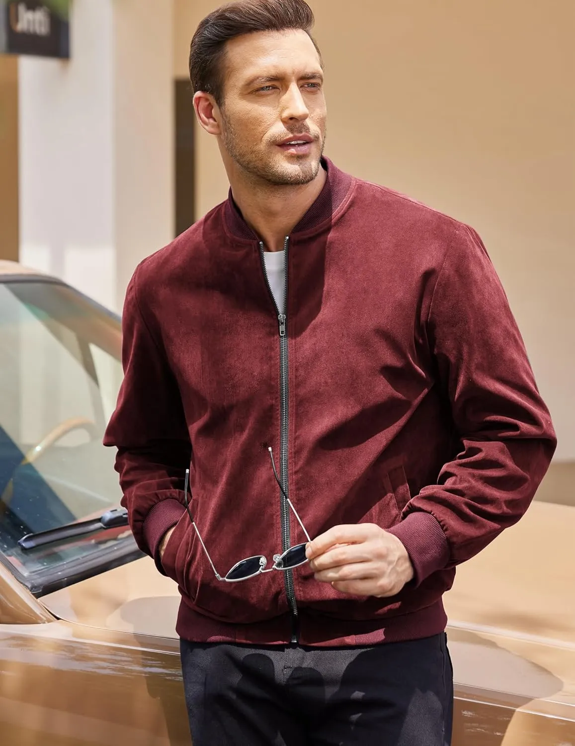 COOFANDY Men's Casual Varsity Jacket Vintage Lightweight Suede Bomber Jackets