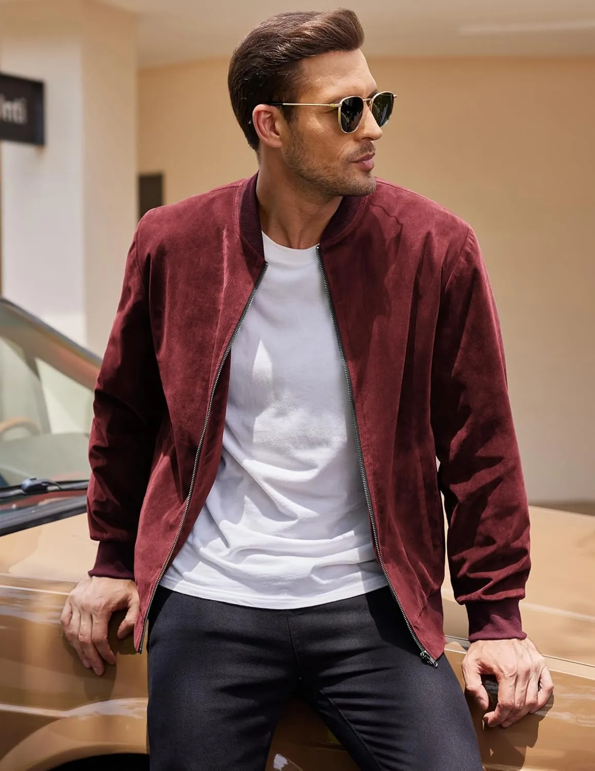 COOFANDY Men's Casual Varsity Jacket Vintage Lightweight Suede Bomber Jackets