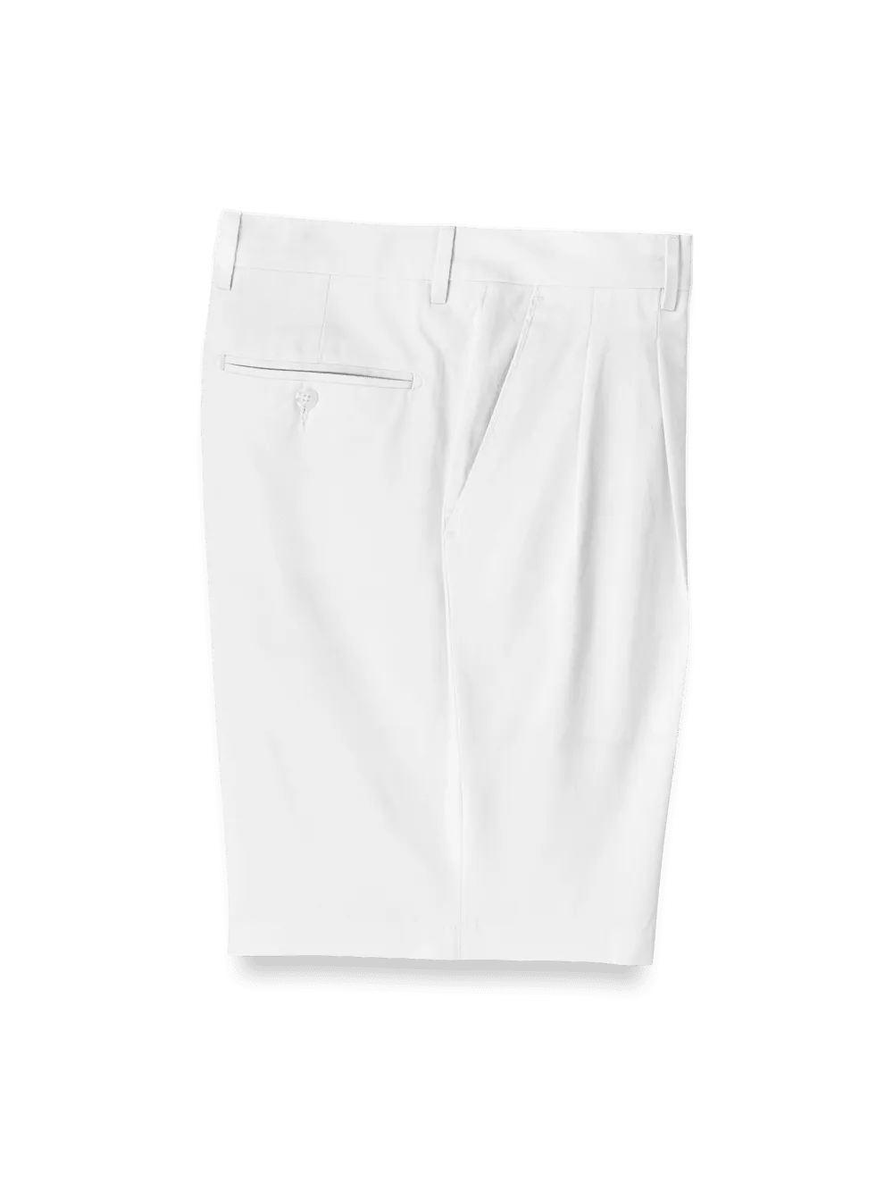 Cotton Stretch Twill Pleated Shorts - White