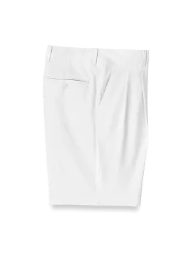 Cotton Stretch Twill Pleated Shorts - White