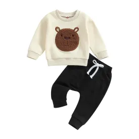 Cozy Bear Sweatsuit in Beige & Black