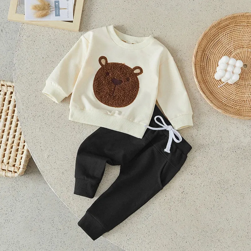 Cozy Bear Sweatsuit in Beige & Black