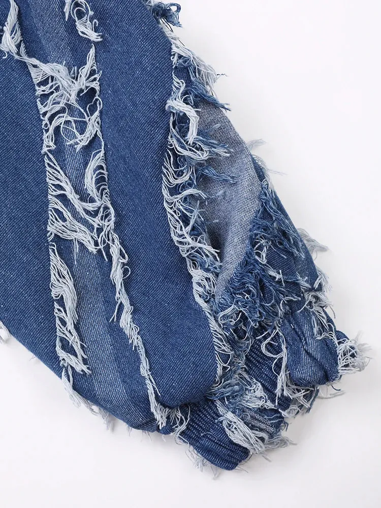 Distressed Denim Fashion Tassels Jacket