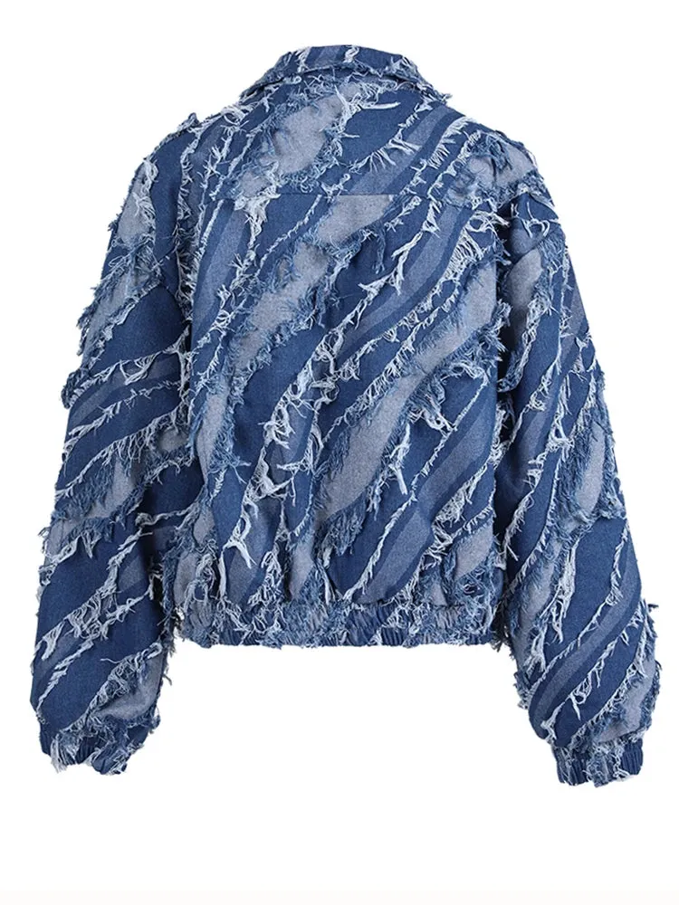 Distressed Denim Fashion Tassels Jacket