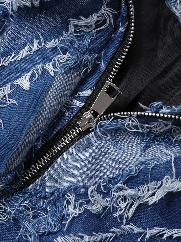 Distressed Denim Fashion Tassels Jacket