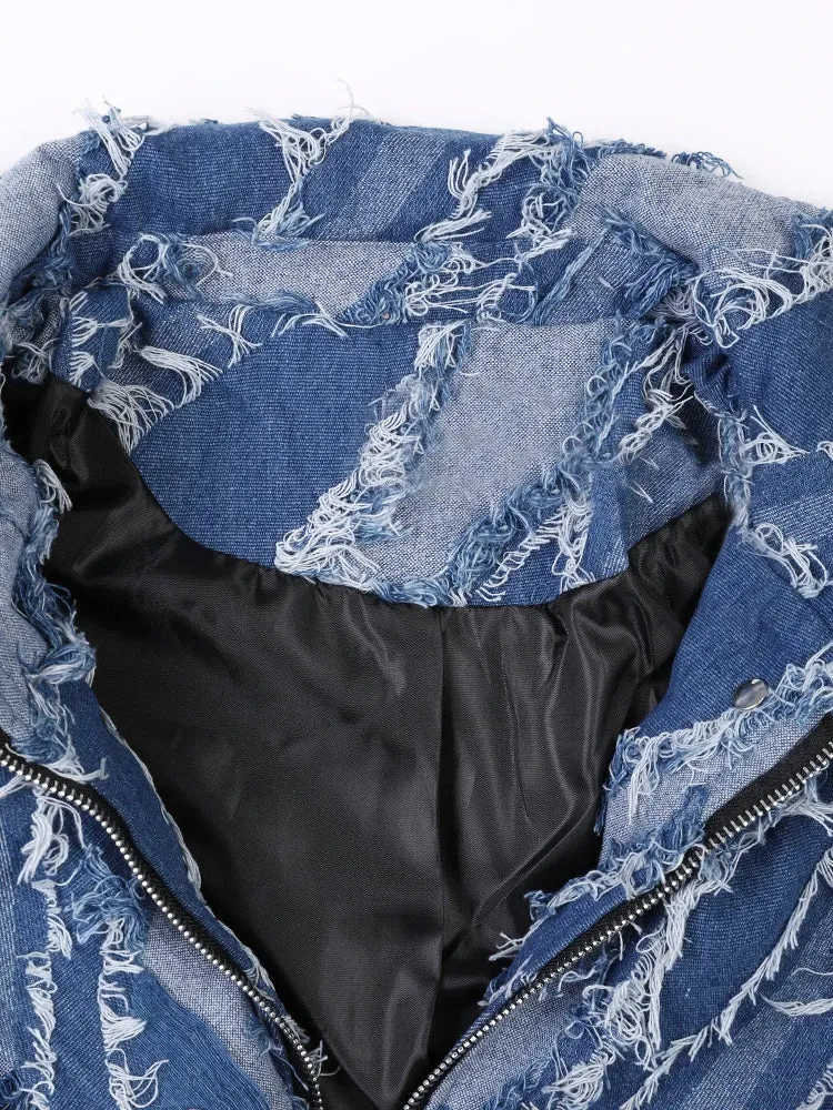 Distressed Denim Fashion Tassels Jacket