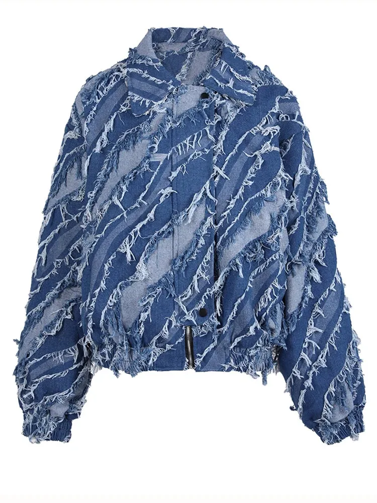 Distressed Denim Fashion Tassels Jacket