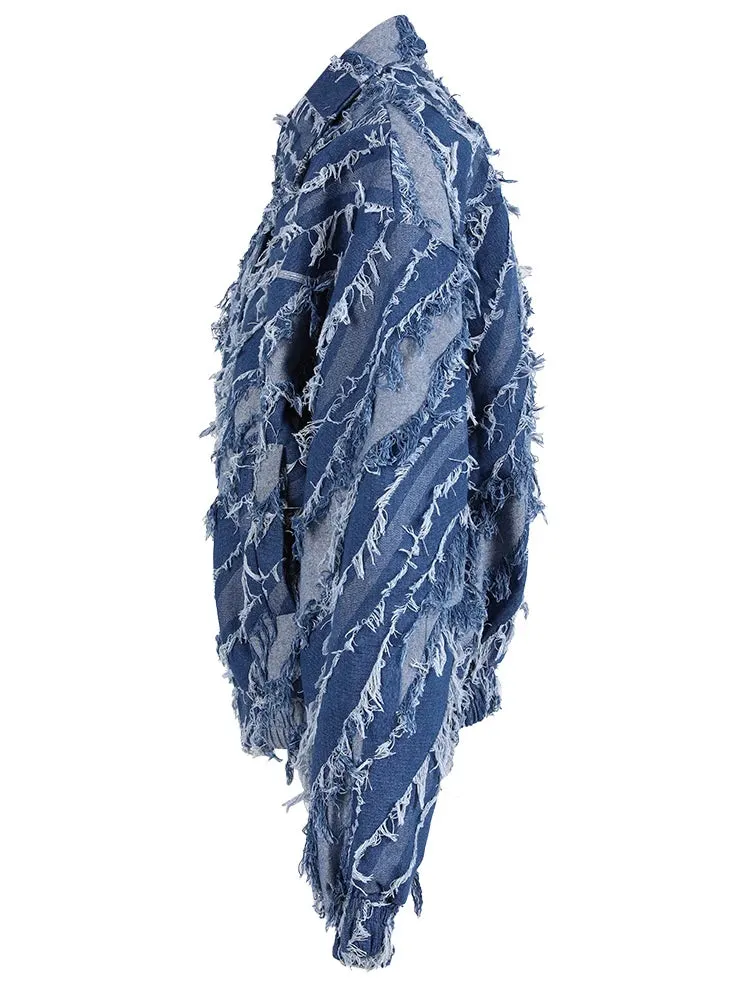 Distressed Denim Fashion Tassels Jacket