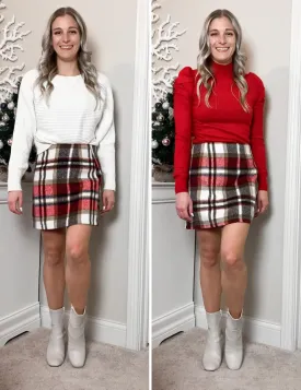 Dqbeng Plaid Skirts for Women High Waisted A Line Flannel Pencil Bodycon Skirt