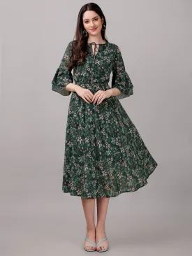 dresses for Women western wear Dark Green  Floral Maxi Dress