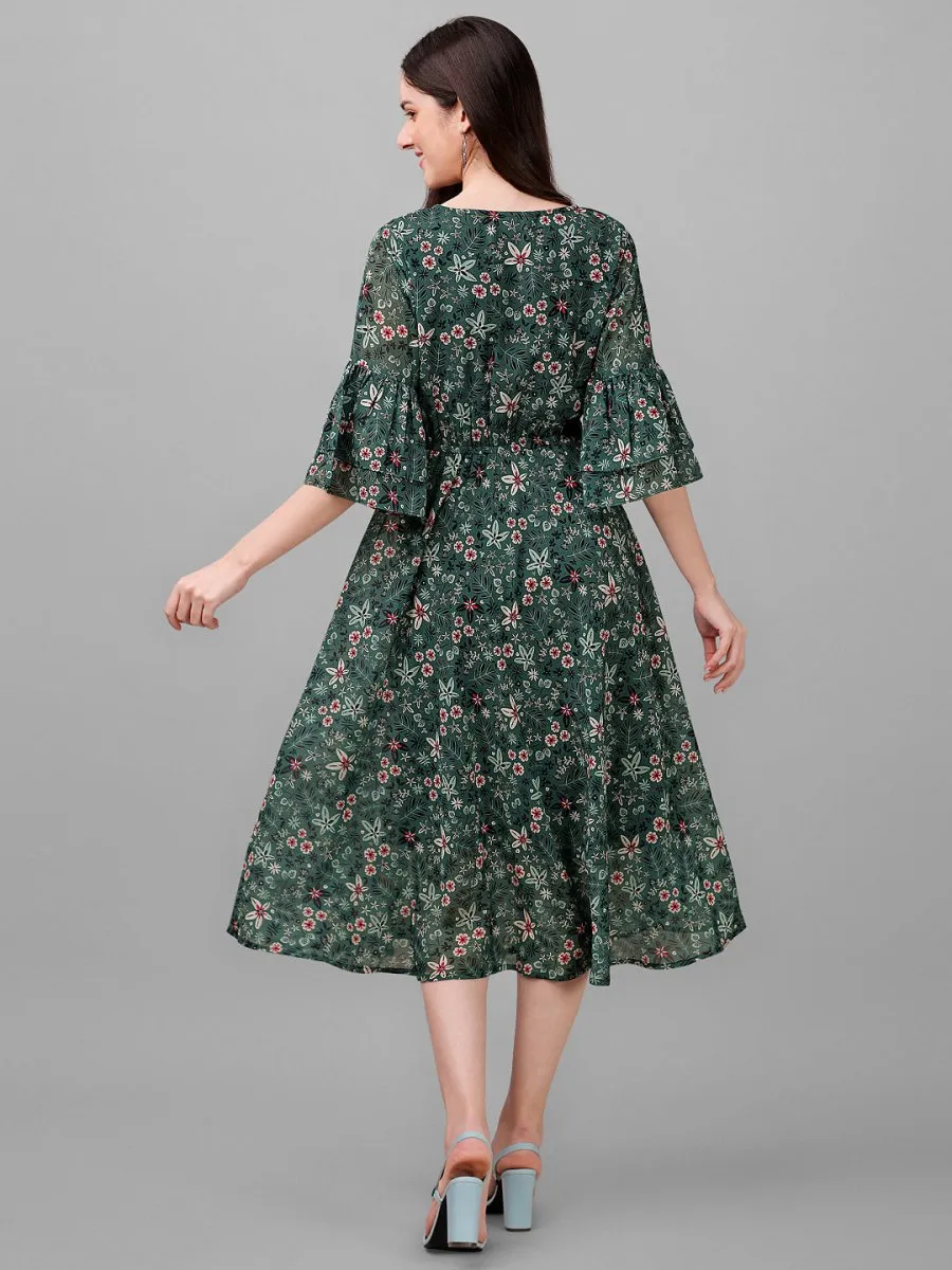 dresses for Women western wear Dark Green  Floral Maxi Dress