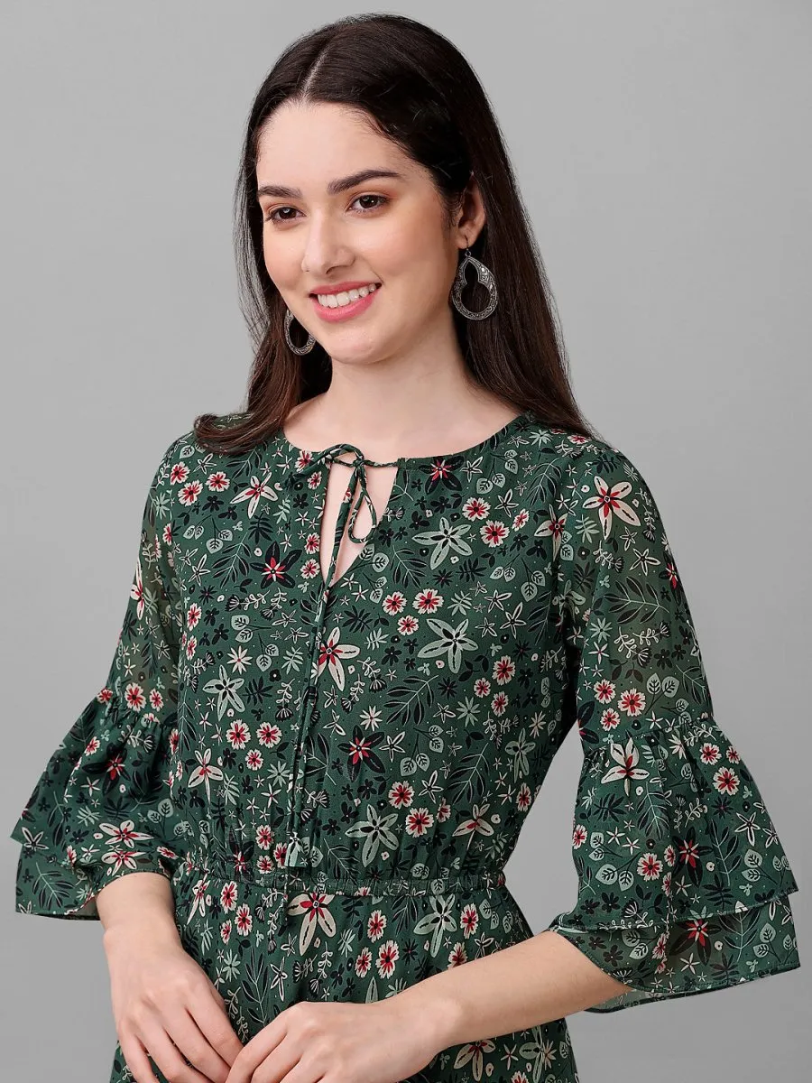 dresses for Women western wear Dark Green  Floral Maxi Dress