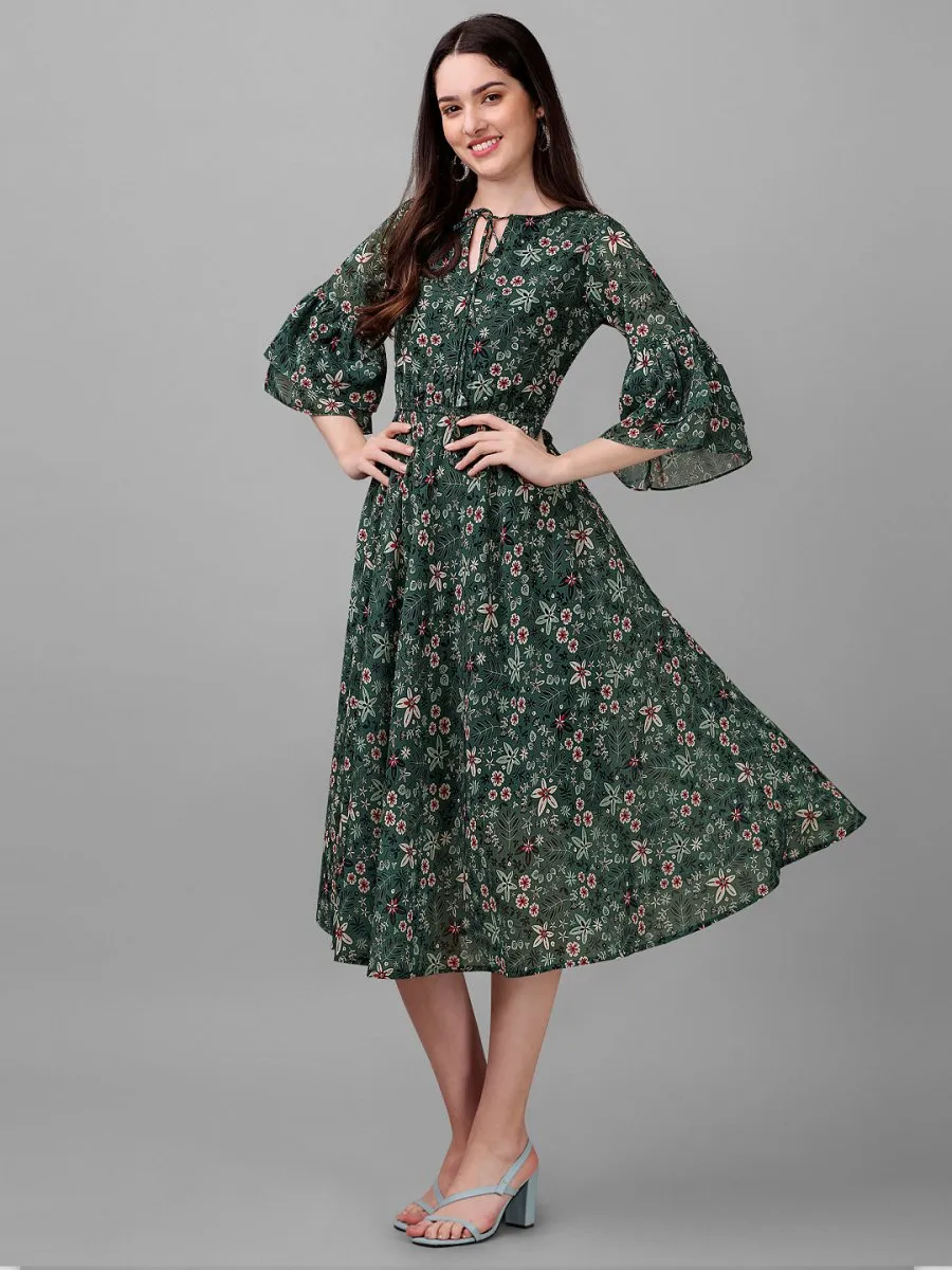 dresses for Women western wear Dark Green  Floral Maxi Dress