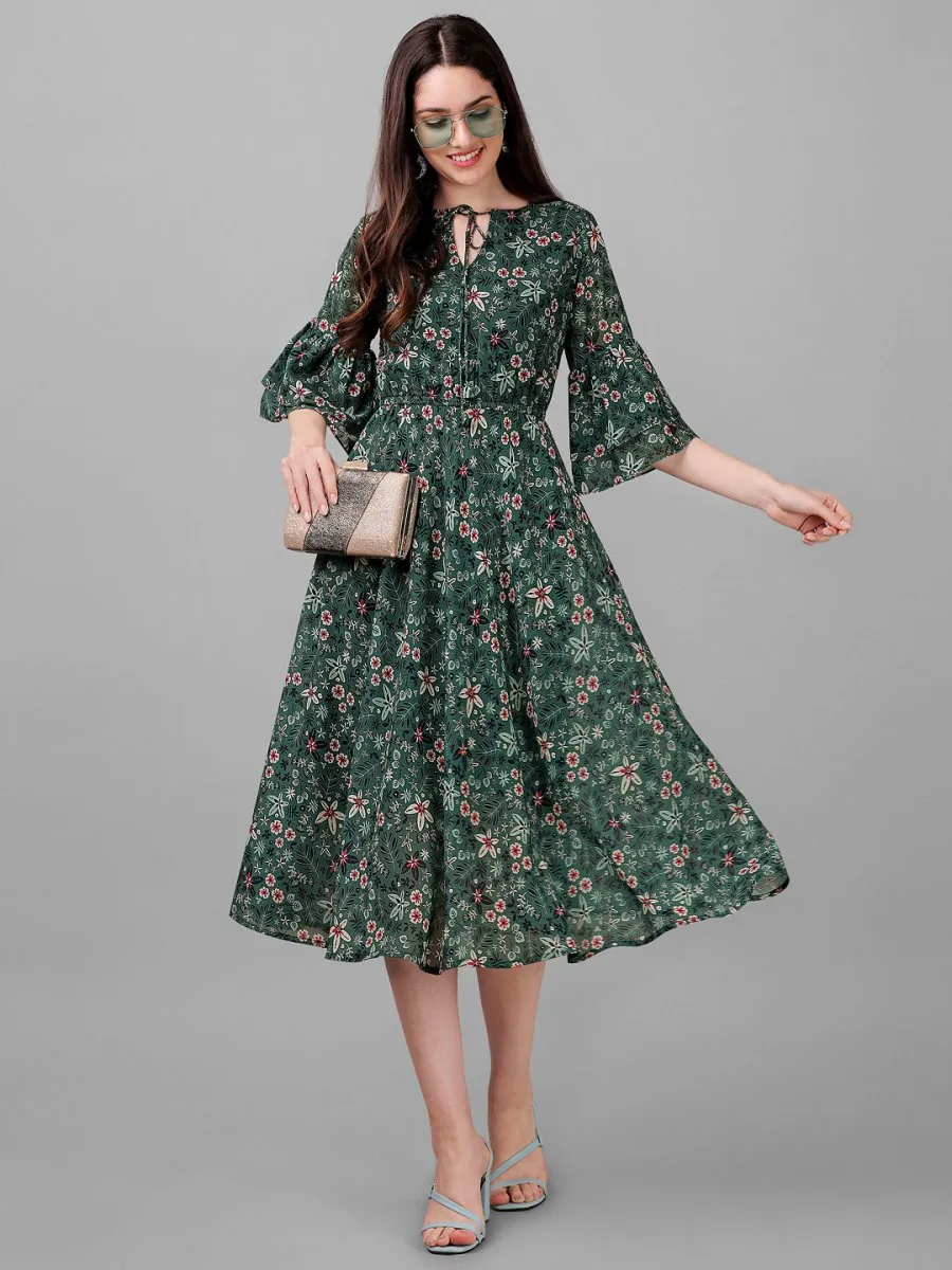 dresses for Women western wear Dark Green  Floral Maxi Dress