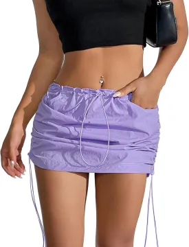 Durio Cargo Skirt Y2K, Mini Skirt for Women Drawstring Sexy Skirt Low Rise with Pocket